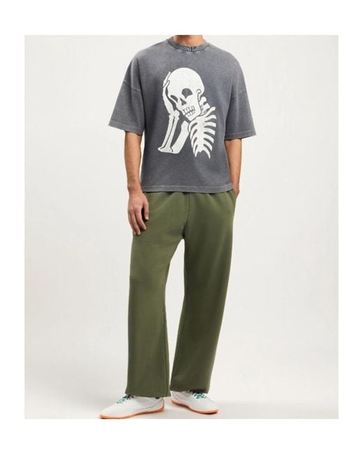 Palm Angels Gray Skull-Print Washed T-Shirt for men
