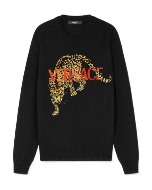 Versace Black Jaguar-Embellished Sweater for men