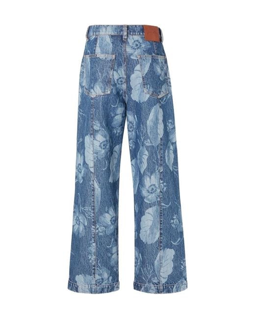 Fendi Blue Floral Printed Straight-Leg Long Jeans