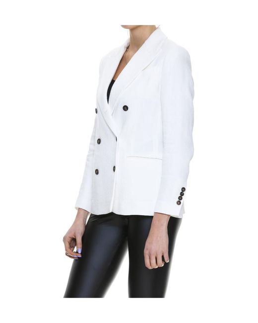 Brunello Cucinelli White Double Breasted Long-Sleeved Blazer