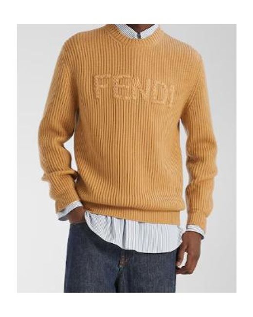 Fendi Brown Logo Lettering Crewneck Jumper for men