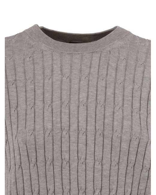 Peserico Gray Crewneck Ribbed Jumper for men