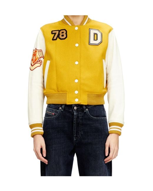 DIESEL Yellow L-Real-Cp Cropped Varsity Jacket