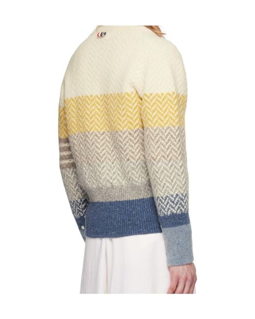 Thom Browne Blue Stripe-Jacquard V-Neck Cardigan for men
