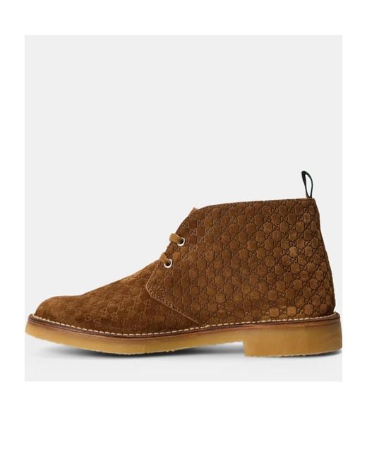 Gucci Brown Logo Embossed Ankle Boots for men