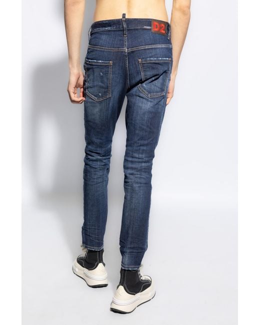 DSquared² Blue Dsquared Logo-Patch Cotton Jeans for men