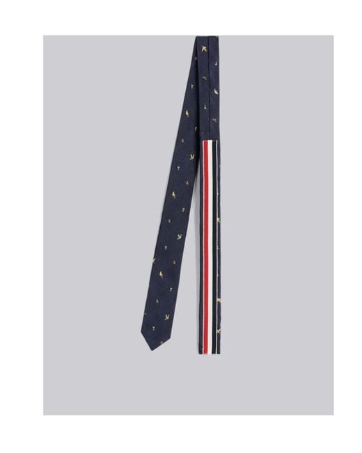 Thom Browne Blue Embroidered Silk Tie for men