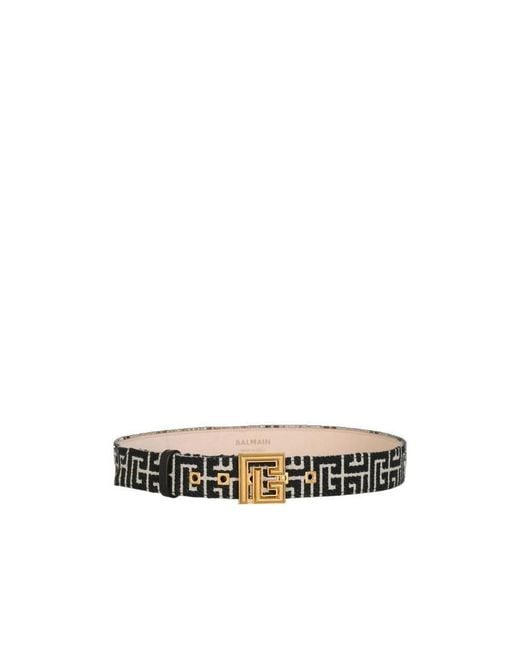 Balmain White Pb Monogrammed Jacquard Belt