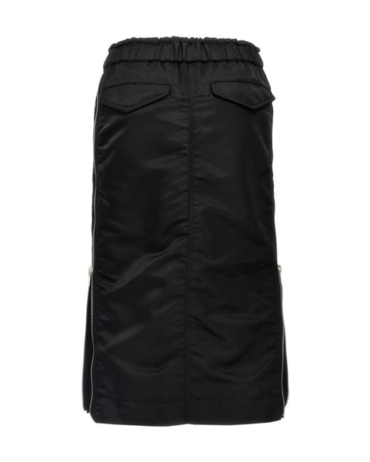 Sacai Black Pleated Drawstring Midi Skirt
