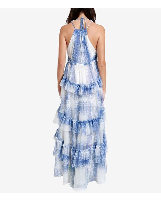 Philosophy Di Lorenzo Serafini Blue Lotus Leaf-Edged Printed Dress