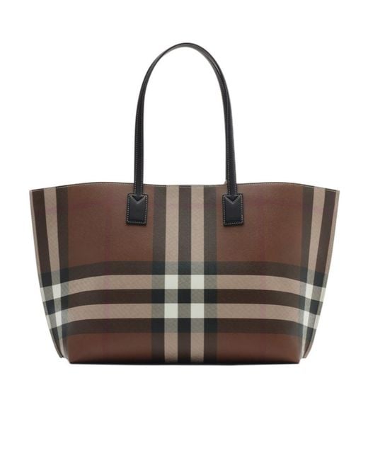 Burberry Brown Checkered Tote Bag