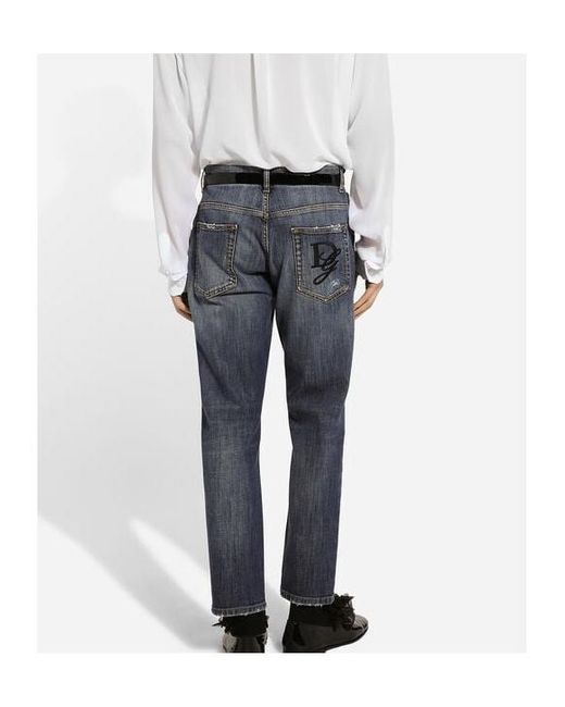Dolce & Gabbana Blue Logo Embroidered Jeans for men
