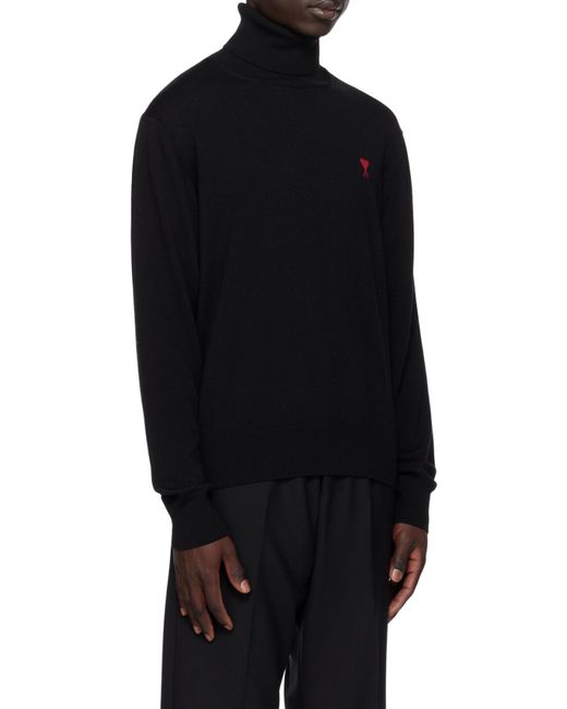 AMI Black Logo Embroidered Knitted Jumper for men