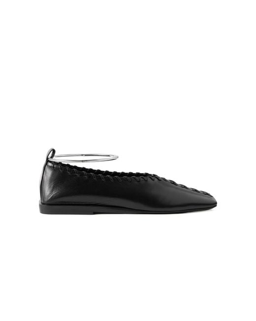 Jil Sander Black Ring-Detailed Stitching Ballet Flats