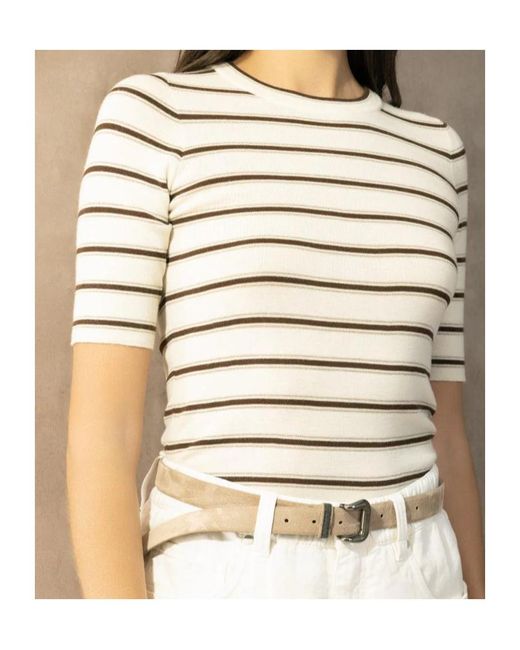 Brunello Cucinelli White Striped Short Sleeved Pullover