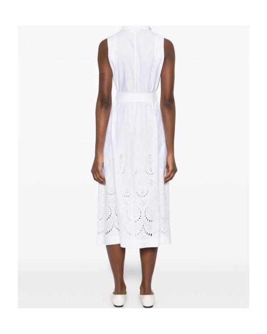P.A.R.O.S.H. White Belt Eyelet Midi Dress