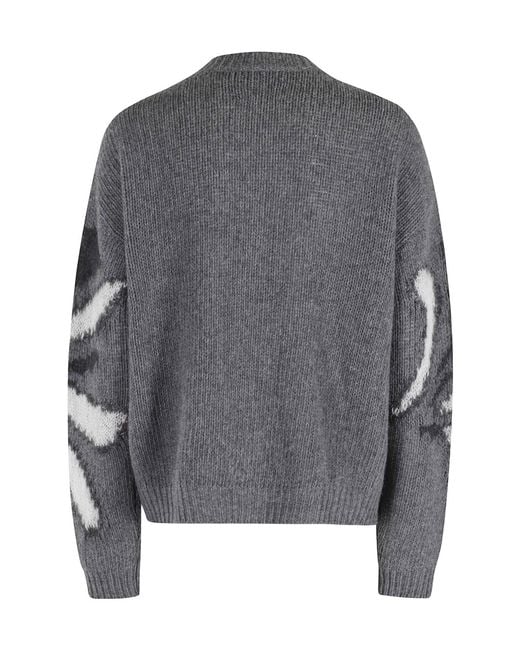 Roberto Collina Gray Flower Inlay Crewneck Sweater