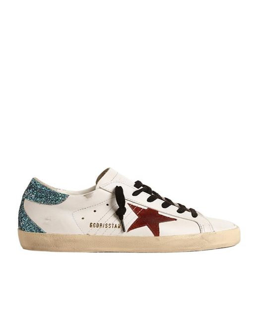 Golden Goose Deluxe Brand Brown Super-Star With Burgundy Suede Star And Light Glitter Heel Tab