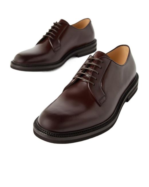 Brunello Cucinelli Brown Lace-Up Leather Derby Shoes for men