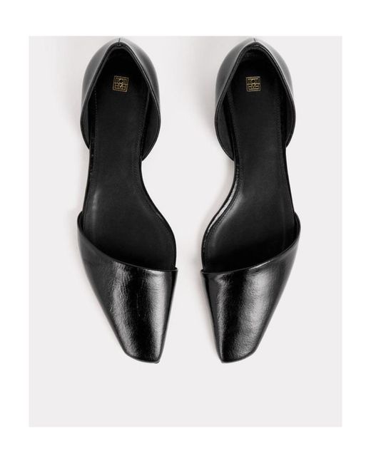 Totême Black The Asymmetric D'Orsay Leather Ballerina Shoes