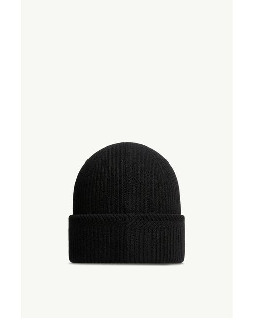 Moncler Black Logo Patch Ribbed Beanie for men
