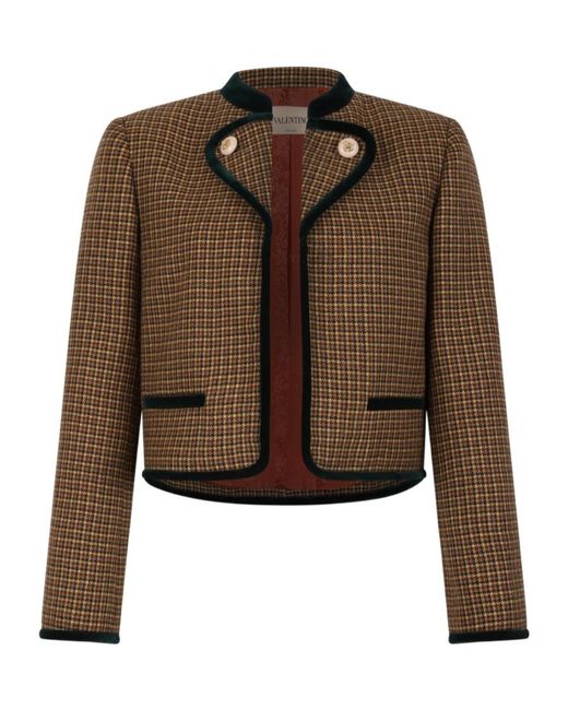 Valentino Brown Houndstooth Crewneck Jacket