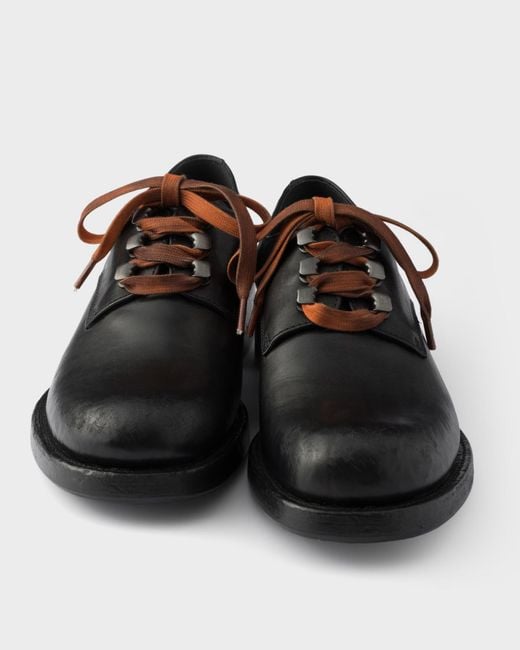 Prada Black Antiqued Leather Lace-Up Shoes