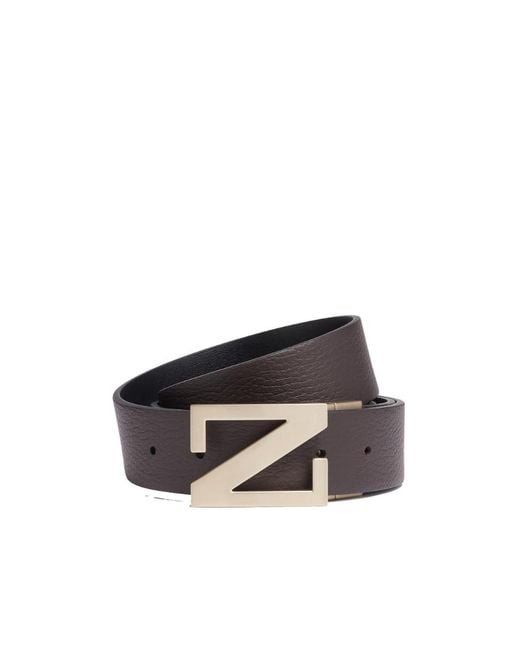 Zegna White Logo-Engraved Reversible Buckled Belt for men