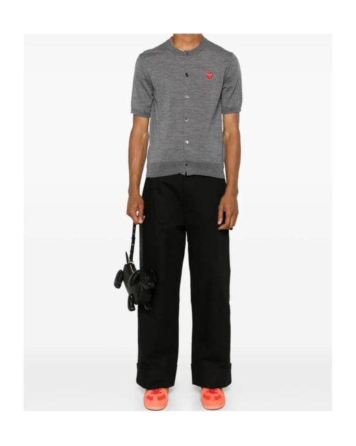 COMME DES GARÇONS PLAY Gray Heart-Patch Wool Cardigan for men