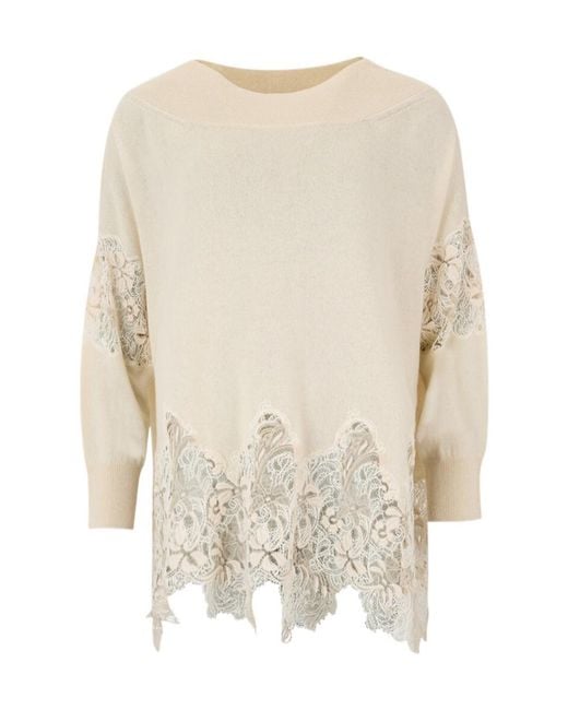 Ermanno Scervino White Lace-Panel Sweater