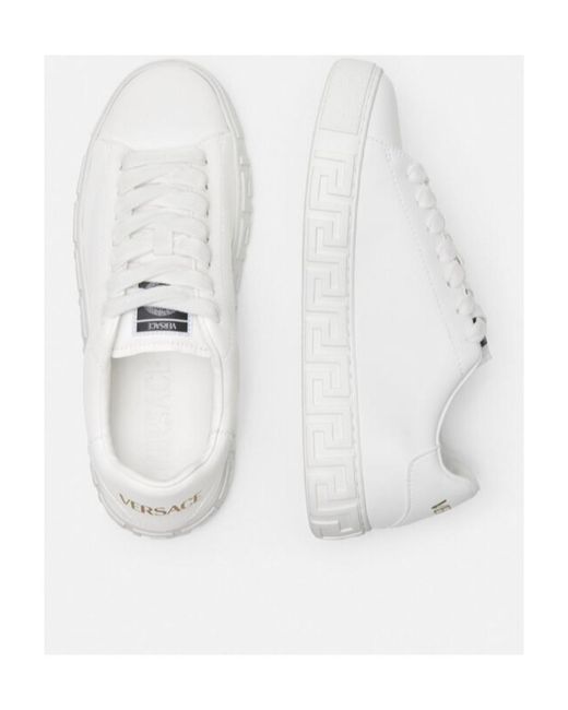 Versace White Greca-Embossed Lace-Up Sneakers