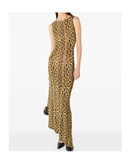 MARINE SERRE Metallic Python Printed Jersey Asymetrical Long Dress