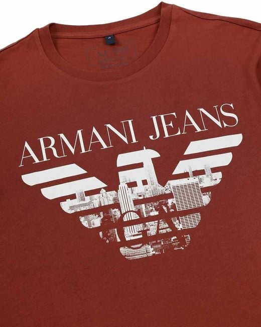 Armani Jeans Red Logo Printed T-Shirt for men