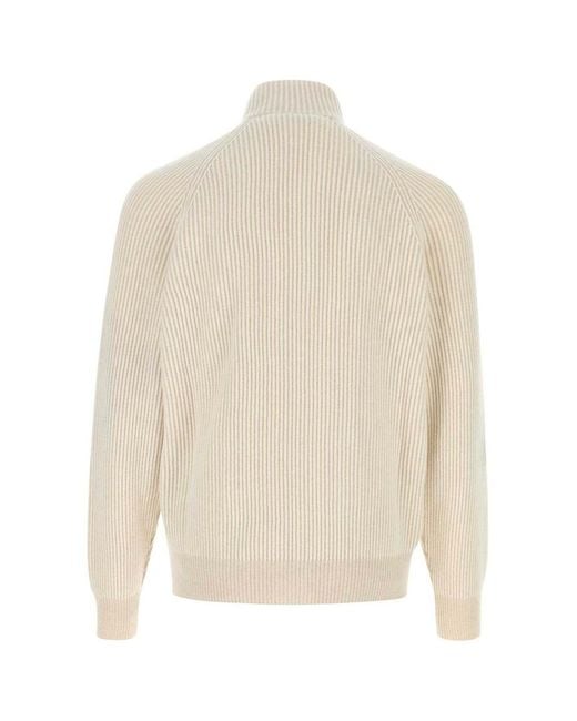 Brunello Cucinelli White Long-Sleeve Cardigan for men