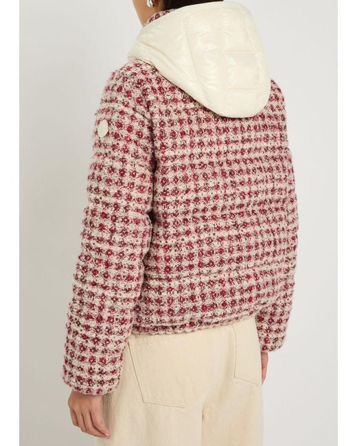 Moncler Red Plaid Padded Metallic-Tweed Jacket