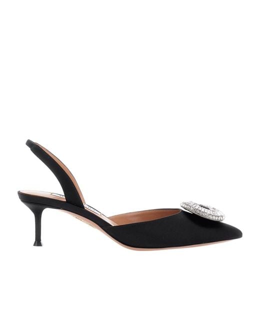 Aquazzura Black Embellished Hoop Slingback Pumps