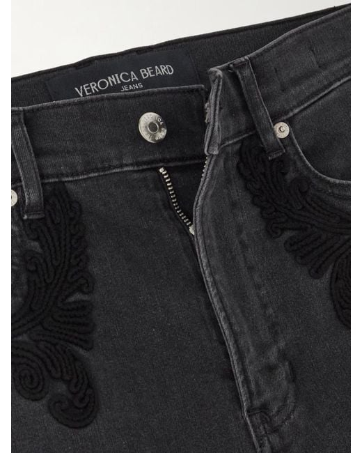 Veronica Beard Black Crosbie High-Rise Embroidered Wide-Leg Jeans