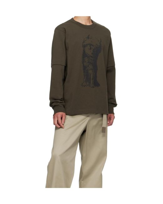 Sacai Green Crew Neck T-Shirt for men