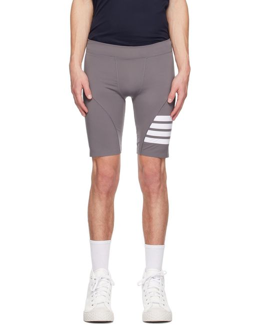 Thom Browne Gray 4-Bar Stripe Bike Shorts for men