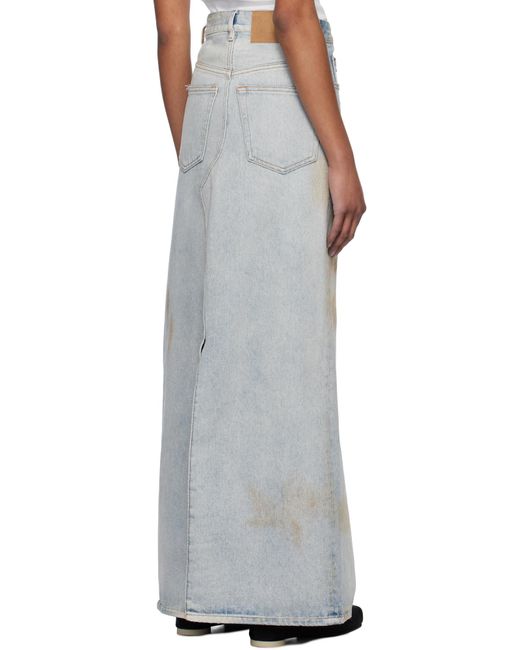 MM6 by Maison Margiela White Logo-Patch Distressed Denim Midi Skirt