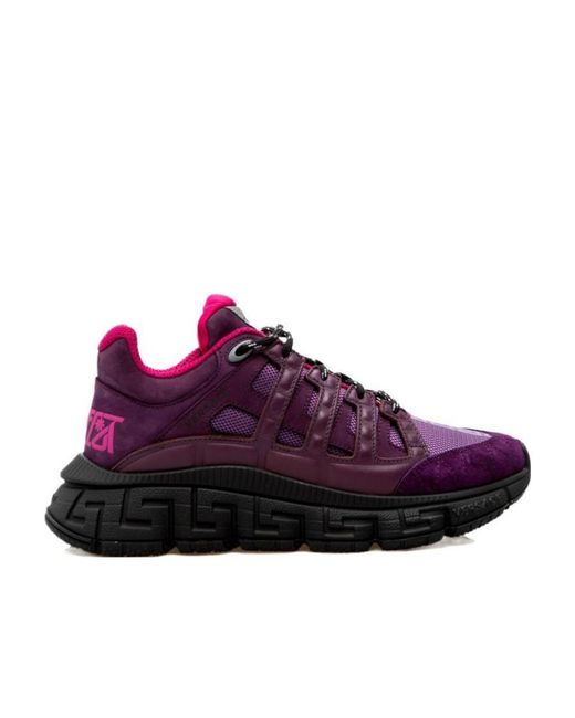 Versace Purple Greca Panelled Slip-On Sneakers for men