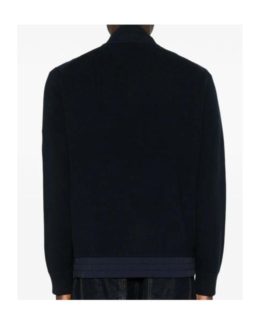 Boss Blue Knitted-Panel Zip-Up Jacket for men
