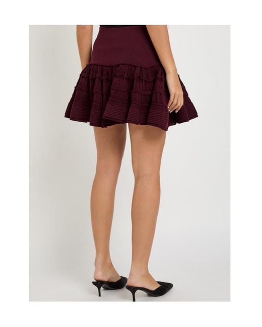 Alaïa Red Ruffled Wool-Blend Mini Skirt