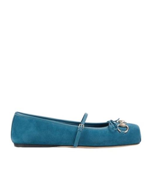 Gucci Blue Horsebit Ballet Flat, Suede