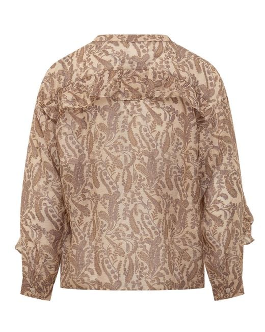 Ba&sh Brown Tunella Ruffled Printed Top