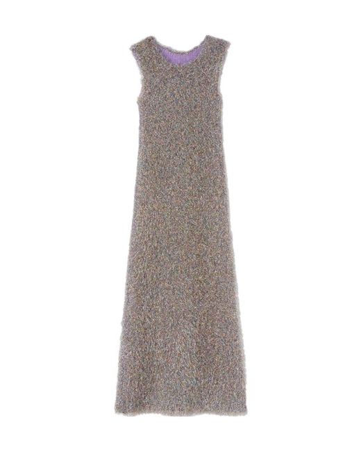 Jil Sander Gray Glitter-Embellished Sleeveless Dress