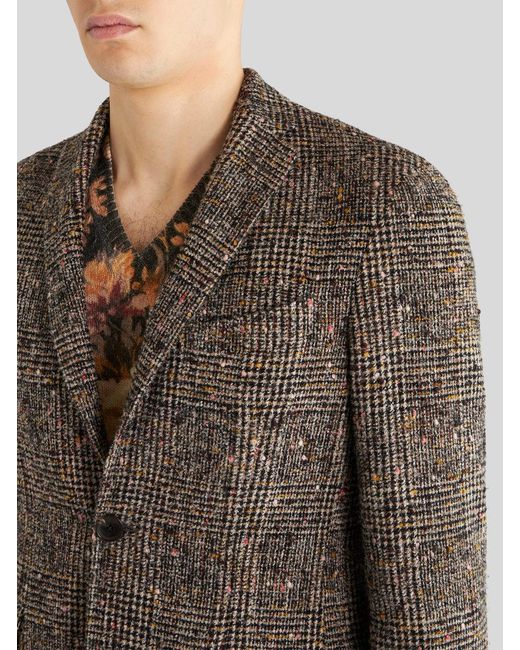 Etro Brown Single-Breasted Checked Blazer for men