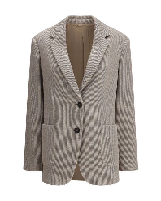 Brunello Cucinelli Brown Single Breasted Long-Sleeved Blazer