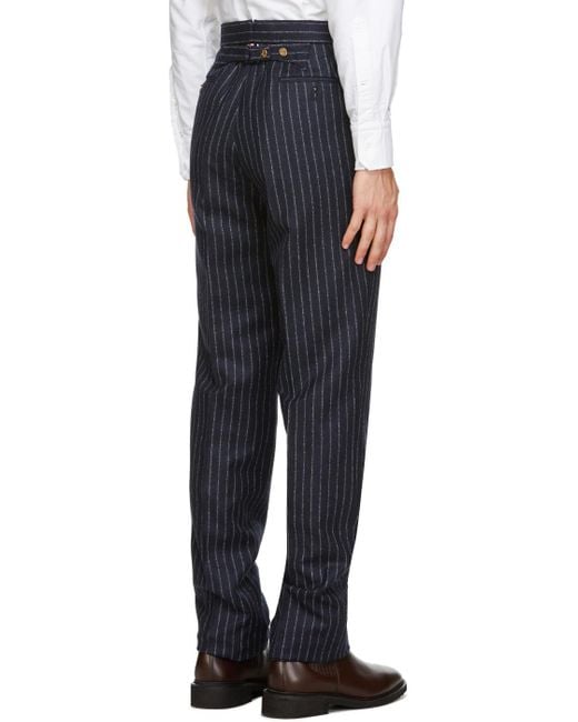 Thom Browne Blue Ground Chalk-Stripe Flannel Trousers for men
