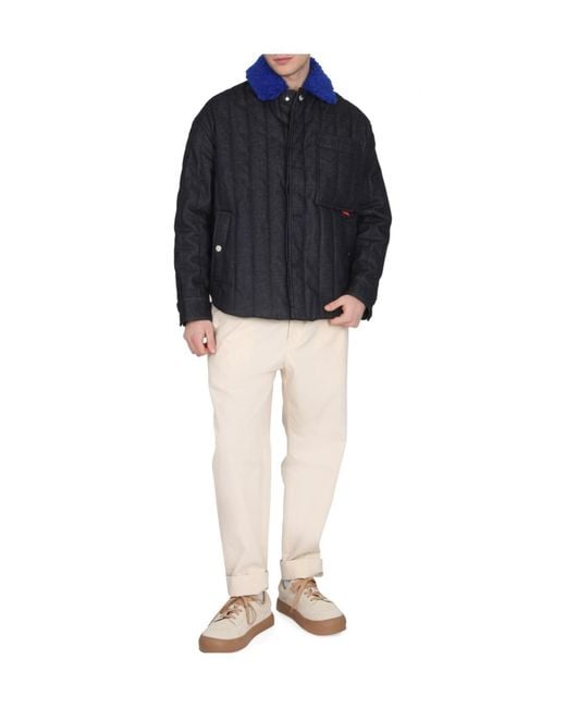 Sunnei Blue Color-Blocked Collar Button Casual Jacket for men